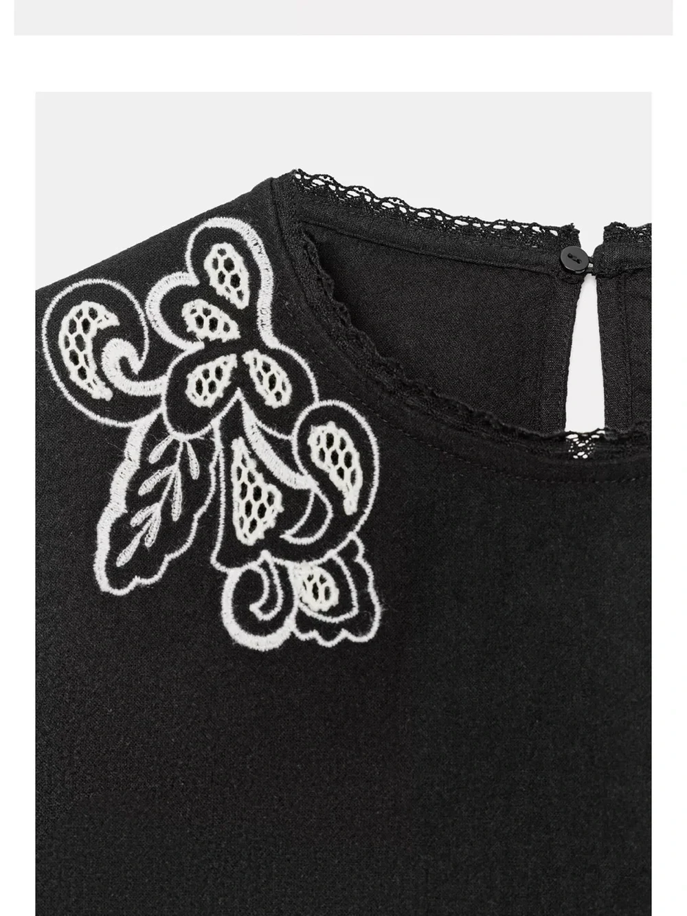 Zara Black Blouse with White Floral Embroidery